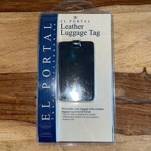 NIB El Portal Black Leather Luggage Tag